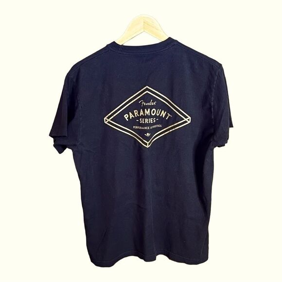 𝅺FENDER Paramount Series black and gold t-shirt, size Medium - Picture 1 of 2